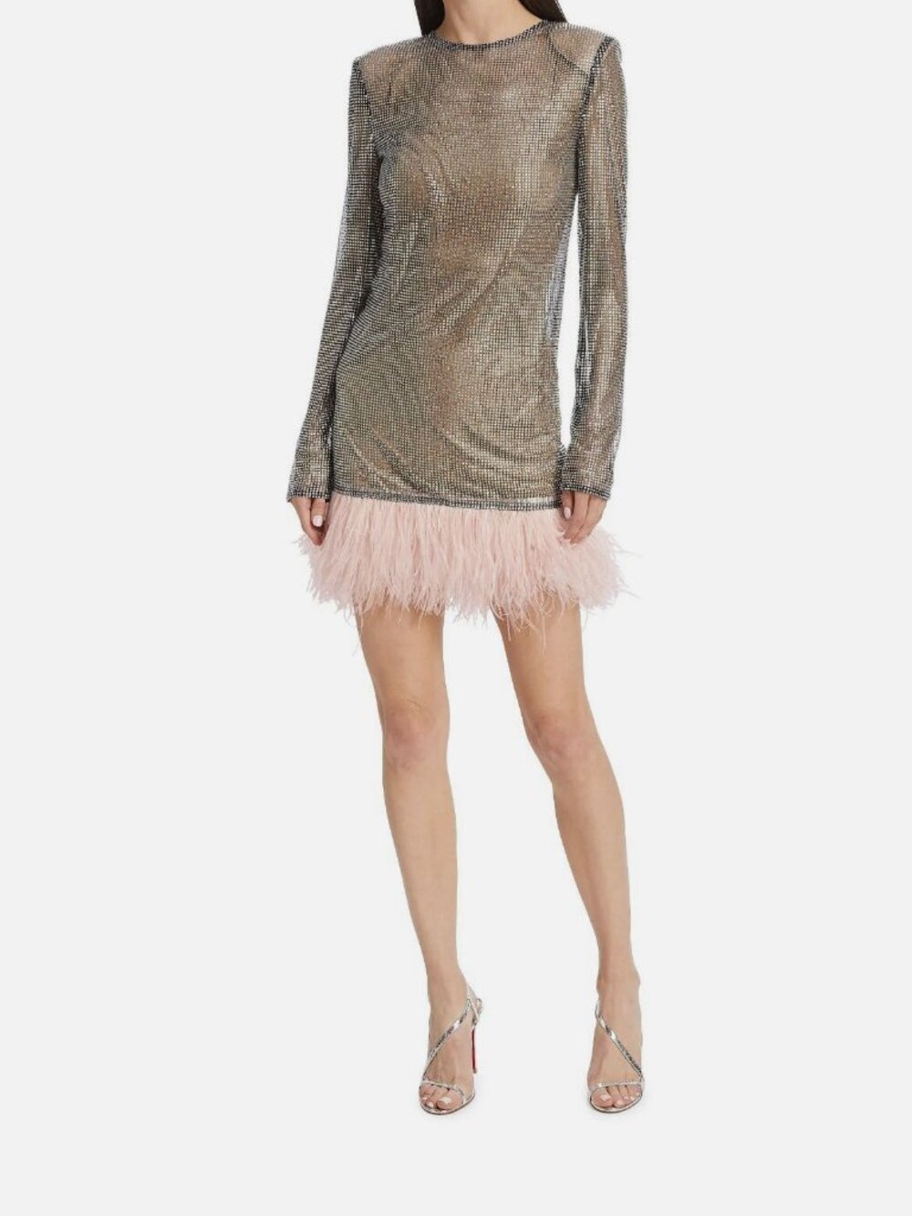 Bronx & Banco Women's Silver Feather-Trim Embellish Round Neck Webb Dress Size L